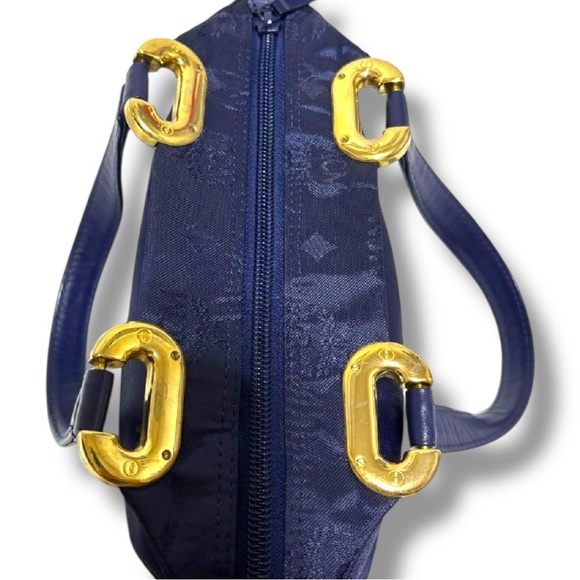 MCM Vintage Blue Jacquard Tote Bag with Gold-Tone Hardware | Made in Germany - Picture 11 of 16